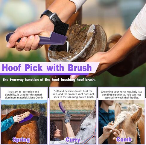 Abbylike 12 قطعة طقم للخيول مع منظم مع حقيبة Tack Room Supplies مجموعات فرشاة الخيول مجموعة Cyning Cleaning أدوات تدليك الأدوات (الوردي والرمادي) in Saudi Arabia