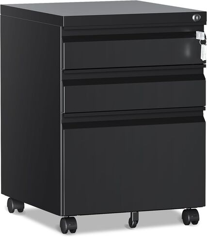 3 Drawer File Cabinet，Mobile Filing Cabinet with Lock and Wheels，Un-Assembled Metal Under Desk File Cabinets for A4/Letter/Legal Size（Black in Saudi Arabia