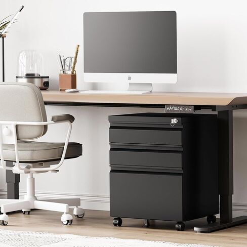 3 Drawer File Cabinet，Mobile Filing Cabinet with Lock and Wheels，Un-Assembled Metal Under Desk File Cabinets for A4/Letter/Legal Size（Black in Saudi Arabia