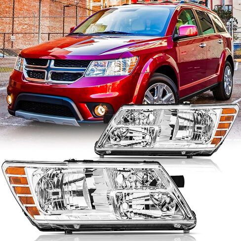 Headlights Assembly Pair for 2009-2020 Dodge Journey Halogen Headlamps Replacement Driver and Passenger Side (LH RH),Black Housing Amber Reflector in Kuwait