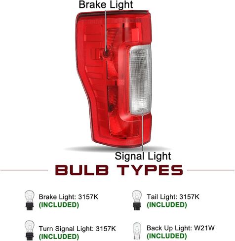 JSBOYAT Halogen Tail Light Assembly Replacement w/Blind Spot for 2017 to 2019 Ford F250 F350 Super Duty OE Rear Taillight Brake Tail Lamp (Right Passenger Side) in Kuwait