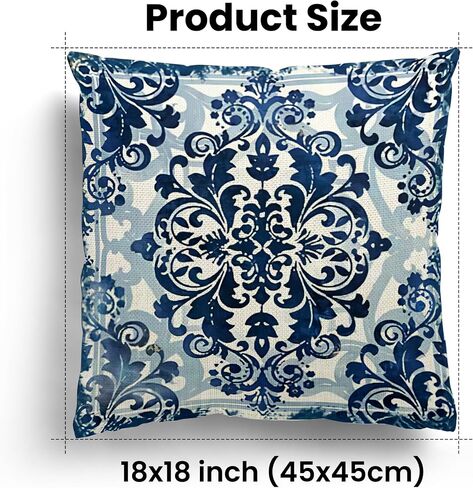 Blue Throw Pillow Covers - Linen Blue Pillow Covers 18x18 Set of 4, Decorative Blue and White Pillow Covers, Chinoiserie Pillow Cover, Chinoiserie Decor in Saudi Arabia