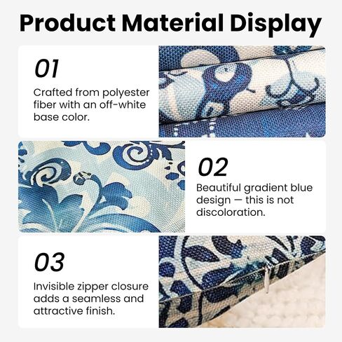 Blue Throw Pillow Covers - Linen Blue Pillow Covers 18x18 Set of 4, Decorative Blue and White Pillow Covers, Chinoiserie Pillow Cover, Chinoiserie Decor in Saudi Arabia