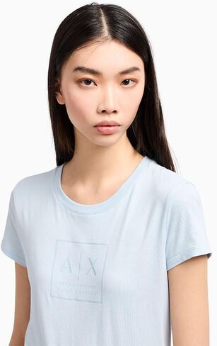 Armani Exchange Women's Limited Blue Edition Crewneck Slim Fit Box Logo Tee in Saudi Arabia