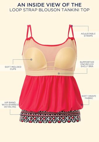 Swimsuits For All Women's Loop Strap Blouson Tankini Top (Plus in Saudi Arabia