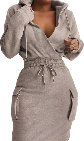 BIRW Size 2XL Camouflage Printing Hoodie Dress for Women 2025 Slim Casual Long Sleeve High Waist Drawstring Pullover Bodycon Sweatshirt Dresses with Pockets in Saudi Arabia