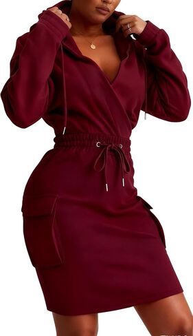 BIRW Size 2XL Camouflage Printing Hoodie Dress for Women 2025 Slim Casual Long Sleeve High Waist Drawstring Pullover Bodycon Sweatshirt Dresses with Pockets in Saudi Arabia
