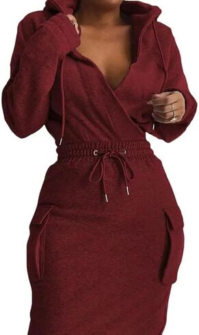 BIRW Size 2XL Camouflage Printing Hoodie Dress for Women 2025 Slim Casual Long Sleeve High Waist Drawstring Pullover Bodycon Sweatshirt Dresses with Pockets in Saudi Arabia