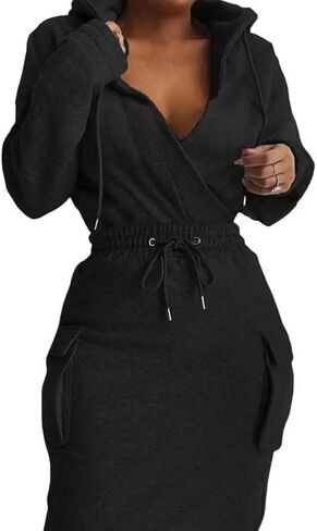 BIRW Size 2XL Camouflage Printing Hoodie Dress for Women 2025 Slim Casual Long Sleeve High Waist Drawstring Pullover Bodycon Sweatshirt Dresses with Pockets in Saudi Arabia