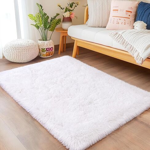 Checkered Rugs for Bedroom, 4x6 Ultra Fluffy Fuzzy Shag Area Rug for Living Room, Modern Plush Soft Upgrade Non-Slip Carpet for Girls and Kids Room Dorm Nursery Home Decor, Pink and Hot Pink in Kuwait