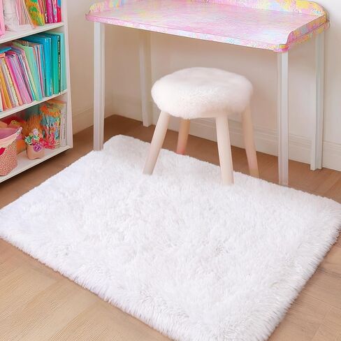 Checkered Rugs for Bedroom, 4x6 Ultra Fluffy Fuzzy Shag Area Rug for Living Room, Modern Plush Soft Upgrade Non-Slip Carpet for Girls and Kids Room Dorm Nursery Home Decor, Pink and Hot Pink in Kuwait