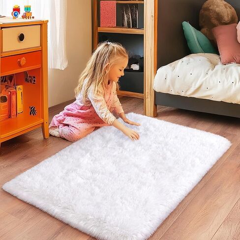 Checkered Rugs for Bedroom, 4x6 Ultra Fluffy Fuzzy Shag Area Rug for Living Room, Modern Plush Soft Upgrade Non-Slip Carpet for Girls and Kids Room Dorm Nursery Home Decor, Pink and Hot Pink in Kuwait