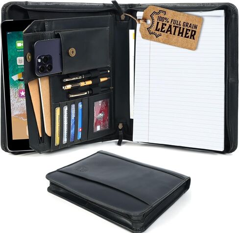 محفظة جلدية للرجال ، منظم محفظة مع Zipper للرجال ، والنساء ، والجلد ، استئناف الأعمال ، Binder Legal Pad Binder for A4/Pad (Brown) in Saudi Arabia