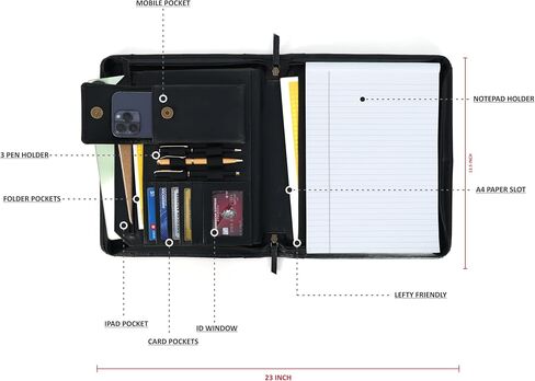 محفظة جلدية للرجال ، منظم محفظة مع Zipper للرجال ، والنساء ، والجلد ، استئناف الأعمال ، Binder Legal Pad Binder for A4/Pad (Brown) in Saudi Arabia