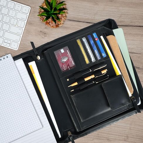 محفظة جلدية للرجال ، منظم محفظة مع Zipper للرجال ، والنساء ، والجلد ، استئناف الأعمال ، Binder Legal Pad Binder for A4/Pad (Brown) in Saudi Arabia