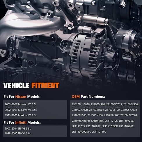 11034N Alternator Fit for Scion tC 2005-2010, Fit for Toyota Camry 2004-2006, Highlander 2004-2007, Solara 2004-2008, L4 2.4L, 12V 100A CW 7-Groove Pulley, Replace# 104210-3880, 27060-0H100 in Kuwait