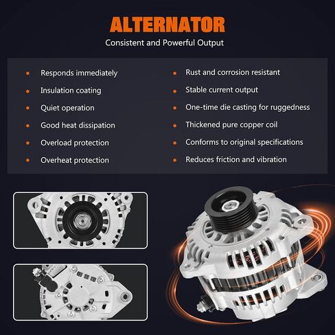11034N Alternator Fit for Scion tC 2005-2010, Fit for Toyota Camry 2004-2006, Highlander 2004-2007, Solara 2004-2008, L4 2.4L, 12V 100A CW 7-Groove Pulley, Replace# 104210-3880, 27060-0H100 in Kuwait