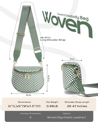 Trendy Woven Checkered Crossbody Bum Bag for Women，PU Leather Checkered Purse Fanny Packs Belt Bag (Woven Bum Bag - Black-Brown) in Kuwait