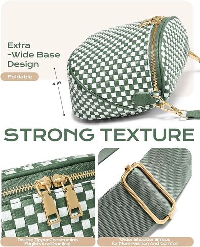 Trendy Woven Checkered Crossbody Bum Bag for Women，PU Leather Checkered Purse Fanny Packs Belt Bag (Woven Bum Bag - Black-Brown) in Kuwait