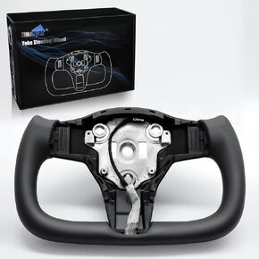 عجلة قيادة ZIMABLUE Yoke عجلة قيادة مخصصة من جلد الكانتارا بدون زخرفة أمامية لطراز Tesla 3 2017-2023، موديل Y 2019-2024 مع وظيفة التسخين in Kuwait