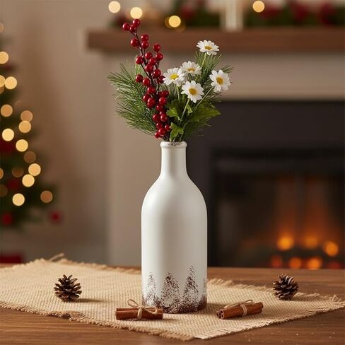 LOMANDA Handmade Ceramic Vase with 2 Handles, Rustic Farmhouse Flower Vase for Table Shelf Decor White Ceramic Vases Boho Decorative for Living Room Bedroom Kitchen Centerpiece Decorations, 8 inch in Saudi Arabia