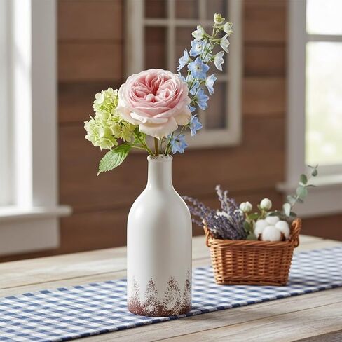 LOMANDA Handmade Ceramic Vase with 2 Handles, Rustic Farmhouse Flower Vase for Table Shelf Decor White Ceramic Vases Boho Decorative for Living Room Bedroom Kitchen Centerpiece Decorations, 8 inch in Saudi Arabia
