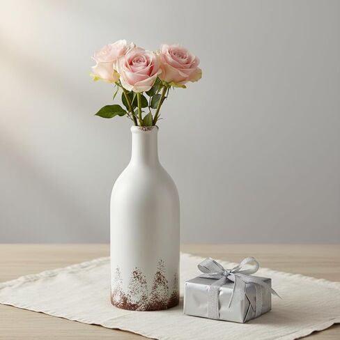 LOMANDA Handmade Ceramic Vase with 2 Handles, Rustic Farmhouse Flower Vase for Table Shelf Decor White Ceramic Vases Boho Decorative for Living Room Bedroom Kitchen Centerpiece Decorations, 8 inch in Saudi Arabia