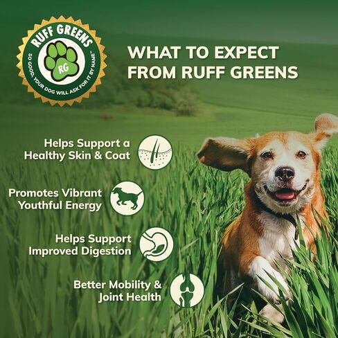 Ruff Greens - Dog Food Topper, Hip & Joint Supplement for Dogs - Probiotics Digestive Enzymes Powder for Mobility Support, Essential Vitamins & Minerals, 6.9 Ounce in Saudi Arabia