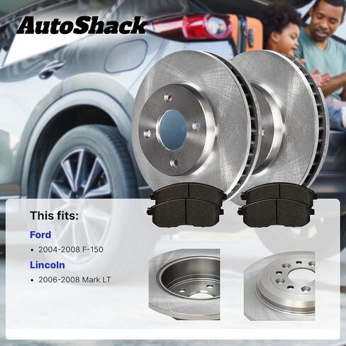 Autoshack Front Brake Kit استبدال Lincoln Mark LT 2004-2008 Ford F-150 حفر ومقاطع فرامل القرص المغطاة بالزنك المغطى بالزنك دوارات الفرامل السيراميك 12.98 "329.8 مم BRKPKG056346 in Kuwait