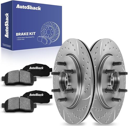 AutoShack Front Brake Kit Replacement for Lincoln Mark LT 2004-2008 Ford F-150 Drilled & Slotted Zinc Coated Disc Brake Rotors Ceramic Brakes Pads 12.98" 329.8 mm BRKPKG056346 in Saudi Arabia