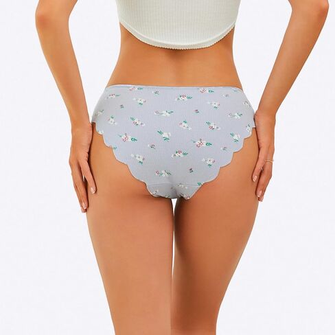 Seamless Underwear for Women Cotton Bikini Flower print Hipster Wavy Sides Invisibles Cheeky Panties 5 Pack in Saudi Arabia