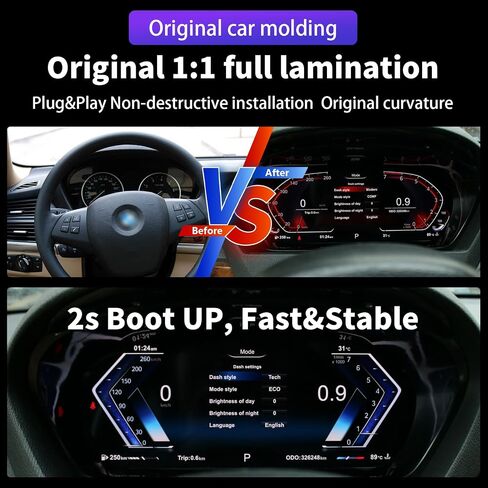 Digital Instrument Cluster Display for BMW 5 6 7 Series(GT,F07,F10,F11,F18,F06,F12,F13,F01,F02,F03)Speedometer Upgrade,12.3"HD screen1920*720,2S Fast Boot,Plug&Play,Non-Destructive Install,OTA Upgrade in Saudi Arabia