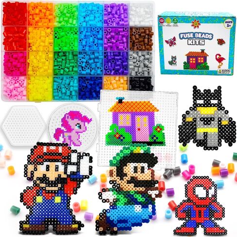 FUNZBO 13200 5mm Fuse Beads Kit - Fuse Beads Set with 20 pcs Special Shaped Pegboards, Home School Arts and Crafts Supplies for Kids, Gifts for Girls and Boys Age 5+ Years Old in Saudi Arabia