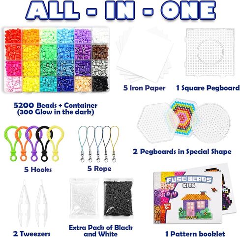 FUNZBO 13200 5mm Fuse Beads Kit - Fuse Beads Set with 20 pcs Special Shaped Pegboards, Home School Arts and Crafts Supplies for Kids, Gifts for Girls and Boys Age 5+ Years Old in Saudi Arabia