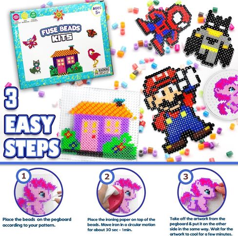 FUNZBO 13200 5mm Fuse Beads Kit - Fuse Beads Set with 20 pcs Special Shaped Pegboards, Home School Arts and Crafts Supplies for Kids, Gifts for Girls and Boys Age 5+ Years Old in Saudi Arabia