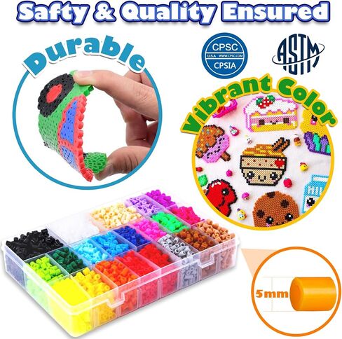 FUNZBO 13200 5mm Fuse Beads Kit - Fuse Beads Set with 20 pcs Special Shaped Pegboards, Home School Arts and Crafts Supplies for Kids, Gifts for Girls and Boys Age 5+ Years Old in Saudi Arabia