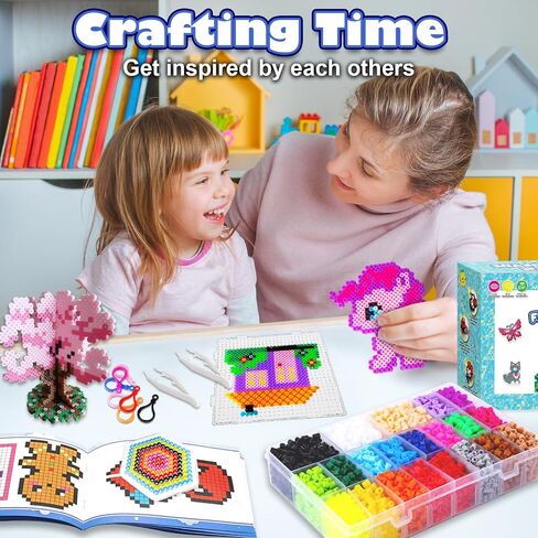 FUNZBO 13200 5mm Fuse Beads Kit - Fuse Beads Set with 20 pcs Special Shaped Pegboards, Home School Arts and Crafts Supplies for Kids, Gifts for Girls and Boys Age 5+ Years Old in Saudi Arabia