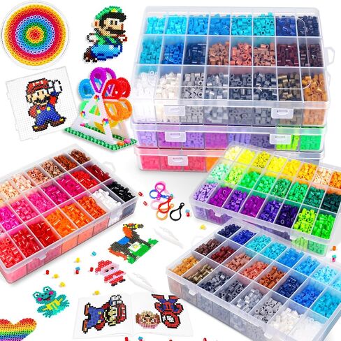 FUNZBO 13200 5mm Fuse Beads Kit - Fuse Beads Set with 20 pcs Special Shaped Pegboards, Home School Arts and Crafts Supplies for Kids, Gifts for Girls and Boys Age 5+ Years Old in Saudi Arabia