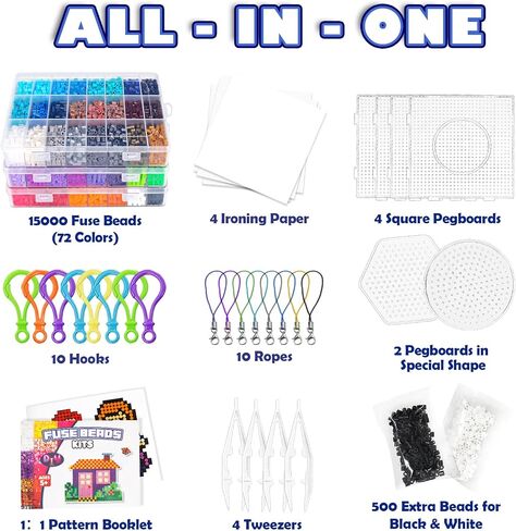 FUNZBO 13200 5mm Fuse Beads Kit - Fuse Beads Set with 20 pcs Special Shaped Pegboards, Home School Arts and Crafts Supplies for Kids, Gifts for Girls and Boys Age 5+ Years Old in Saudi Arabia