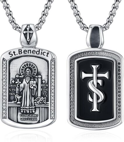 18K Gold Plated St Benedict Medals Necklace for Men Women, 925 Sterling Silver Patron Saint Medal Necklace Catholic Protection Pendant Amulet Religious Jewelry Gifts in Saudi Arabia