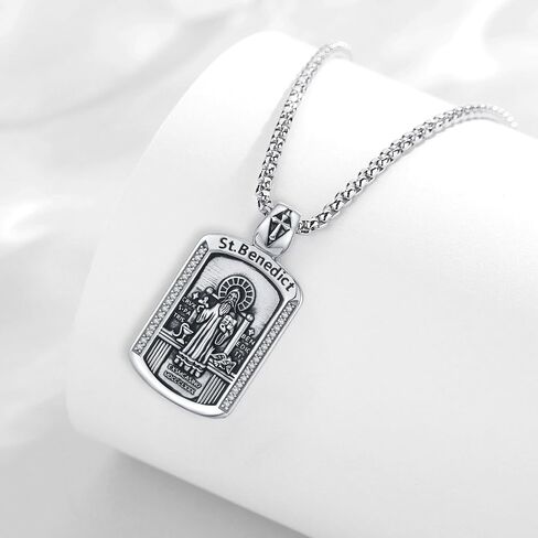 18K Gold Plated St Benedict Medals Necklace for Men Women, 925 Sterling Silver Patron Saint Medal Necklace Catholic Protection Pendant Amulet Religious Jewelry Gifts in Saudi Arabia