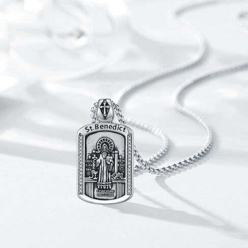 18K Gold Plated St Benedict Medals Necklace for Men Women, 925 Sterling Silver Patron Saint Medal Necklace Catholic Protection Pendant Amulet Religious Jewelry Gifts in Saudi Arabia