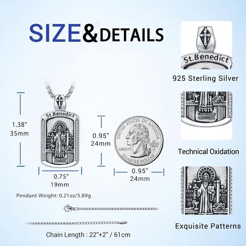 18K Gold Plated St Benedict Medals Necklace for Men Women, 925 Sterling Silver Patron Saint Medal Necklace Catholic Protection Pendant Amulet Religious Jewelry Gifts in Saudi Arabia