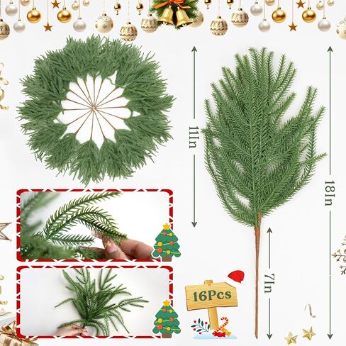 10PCS Plastic Green Pine Branch Christmas Real Touch Norfolk Pine Branch Fake Branches for Home Indoor Outdoor Decor in Saudi Arabia