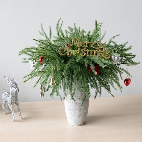 10PCS Plastic Green Pine Branch Christmas Real Touch Norfolk Pine Branch Fake Branches for Home Indoor Outdoor Decor in Saudi Arabia
