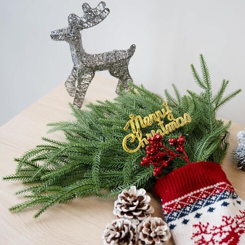 10PCS Plastic Green Pine Branch Christmas Real Touch Norfolk Pine Branch Fake Branches for Home Indoor Outdoor Decor in Saudi Arabia