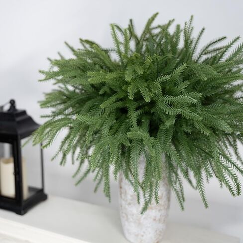 10PCS Plastic Green Pine Branch Christmas Real Touch Norfolk Pine Branch Fake Branches for Home Indoor Outdoor Decor in Saudi Arabia