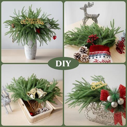 10PCS Plastic Green Pine Branch Christmas Real Touch Norfolk Pine Branch Fake Branches for Home Indoor Outdoor Decor in Saudi Arabia