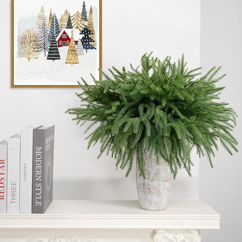 10PCS Plastic Green Pine Branch Christmas Real Touch Norfolk Pine Branch Fake Branches for Home Indoor Outdoor Decor in Saudi Arabia