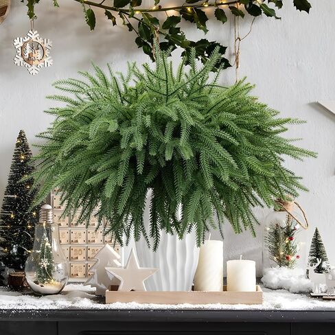 10PCS Plastic Green Pine Branch Christmas Real Touch Norfolk Pine Branch Fake Branches for Home Indoor Outdoor Decor in Saudi Arabia